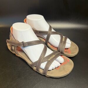 Merrell Womens Brown Leather‎ Cross Strap Hiking Sandal Size 8